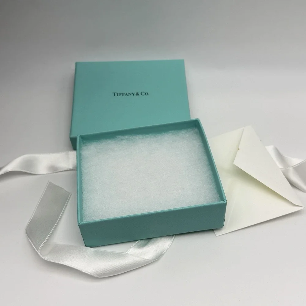 EMPTY Tiffany & Co Blue Jewelry Gift Box w Ribbon & Cotton Filling 4x3.5x1.5